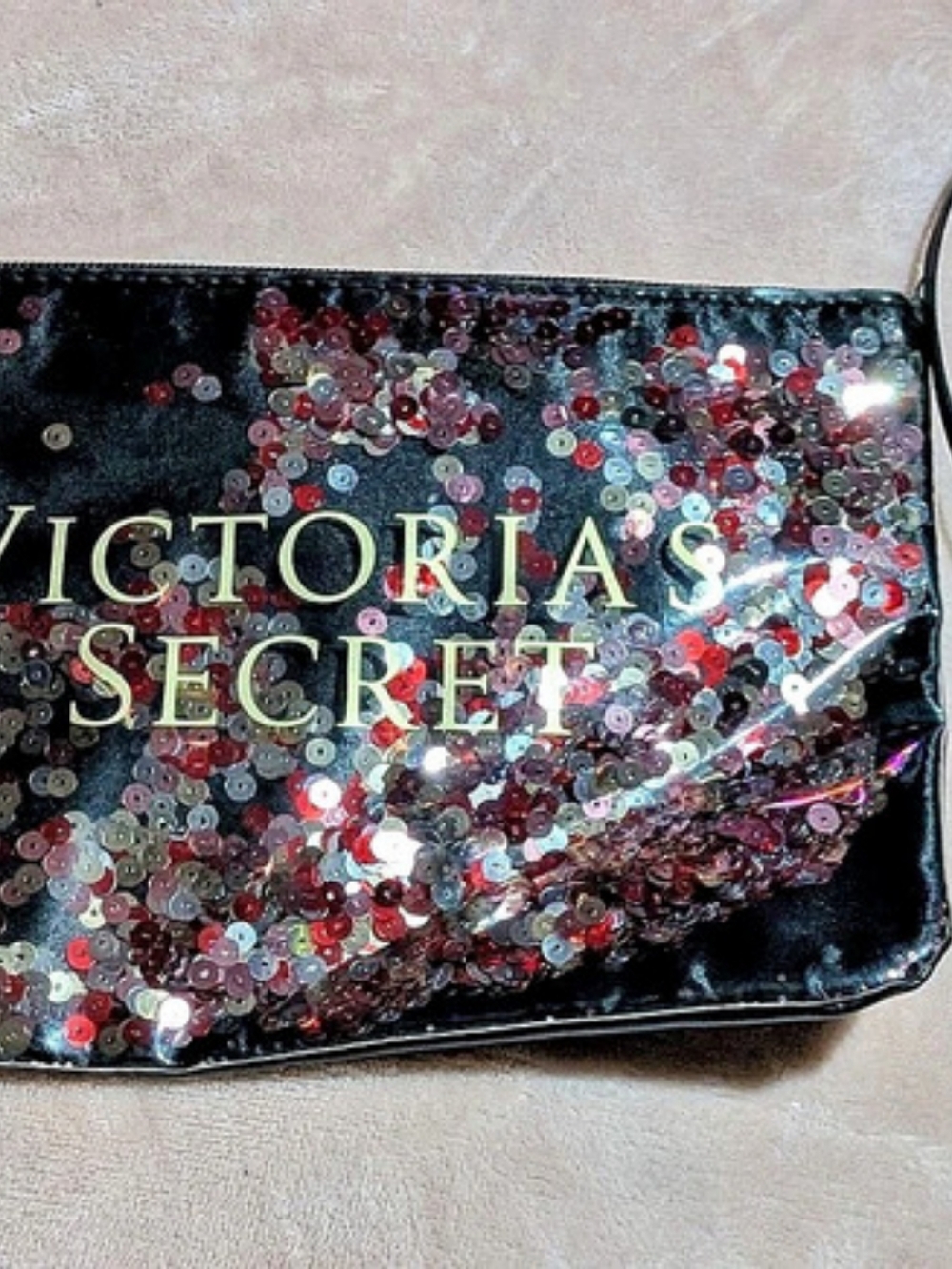 Victoria's Secret Sequin Wristlet Clutch in Black & Red